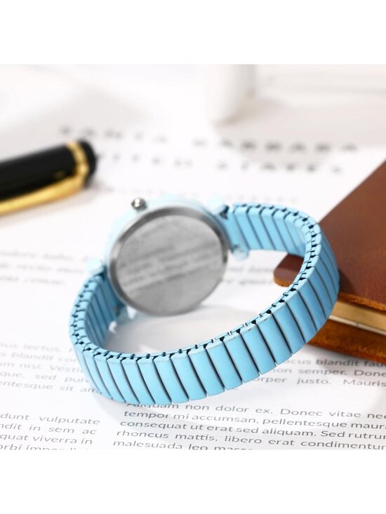 Unisex Blue Analog Quartz Stretch Band Elastic Stainless Steel Expansion Watch main image 5